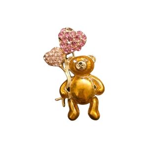 Teady Bear Baloon Brooch Custom Jewlery Gold Tone